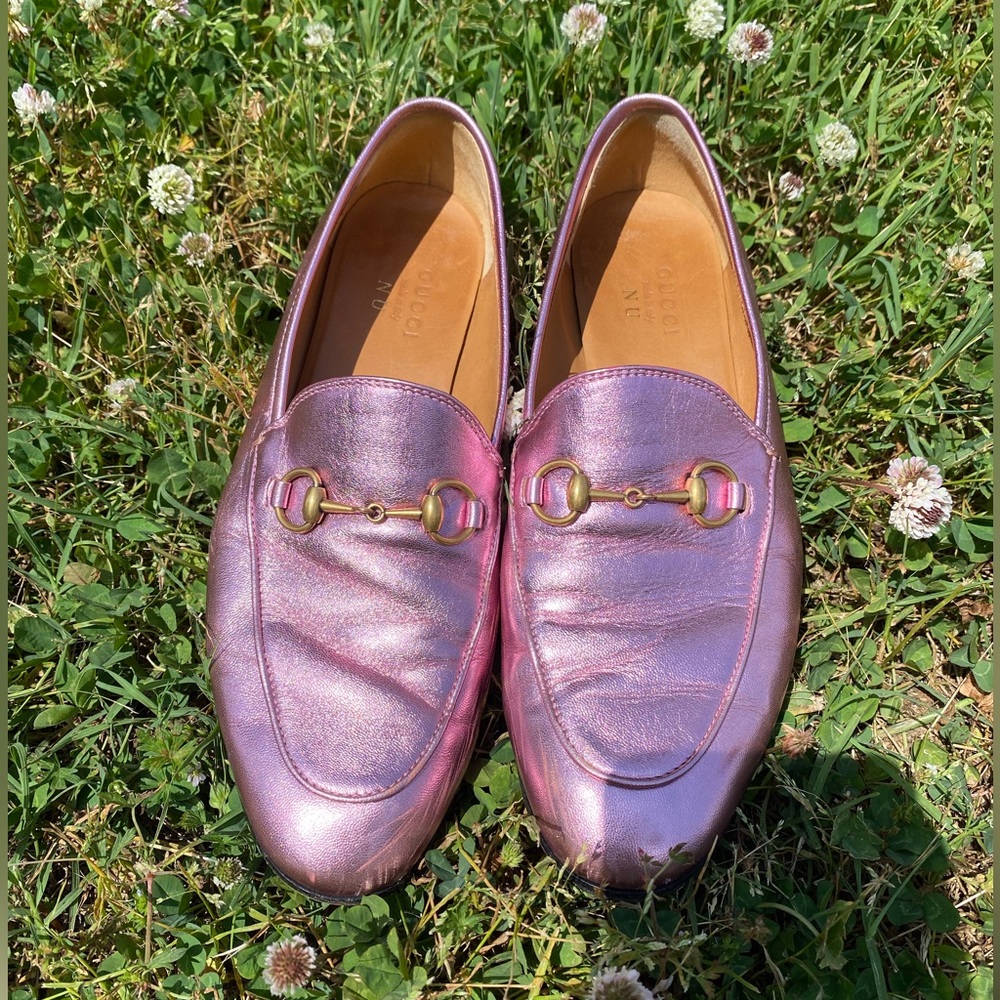 Metallic gucci loafers